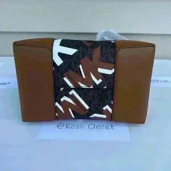 Michael Kors Mercer Drawstring Bucket Bag Medium Messager Purse Brown Multi - Picture 8 of 12